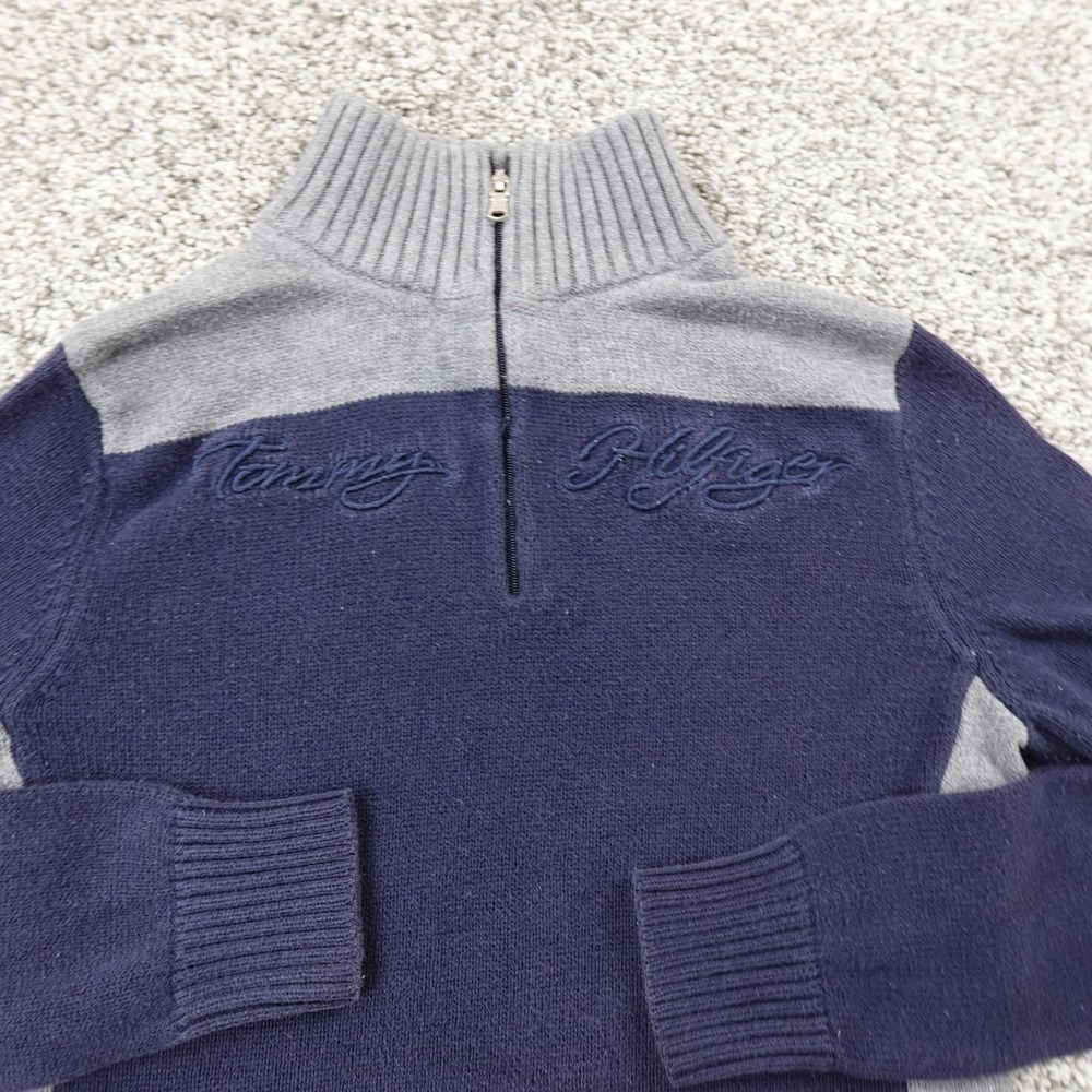 Tommy Hilfiger Sweater Womens S Blue Gray 1/4‎ Zip Pullover Turtleneck Logo Y2K